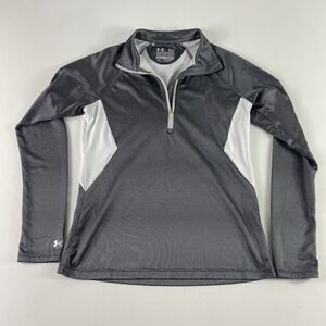 Under Armour Jacket Womens Medium Loose Gray 1/4 Zip ColdBlack HeatGear Stretch